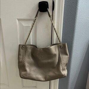 Tory Burch Beige Leather Chain Shoulder Bag